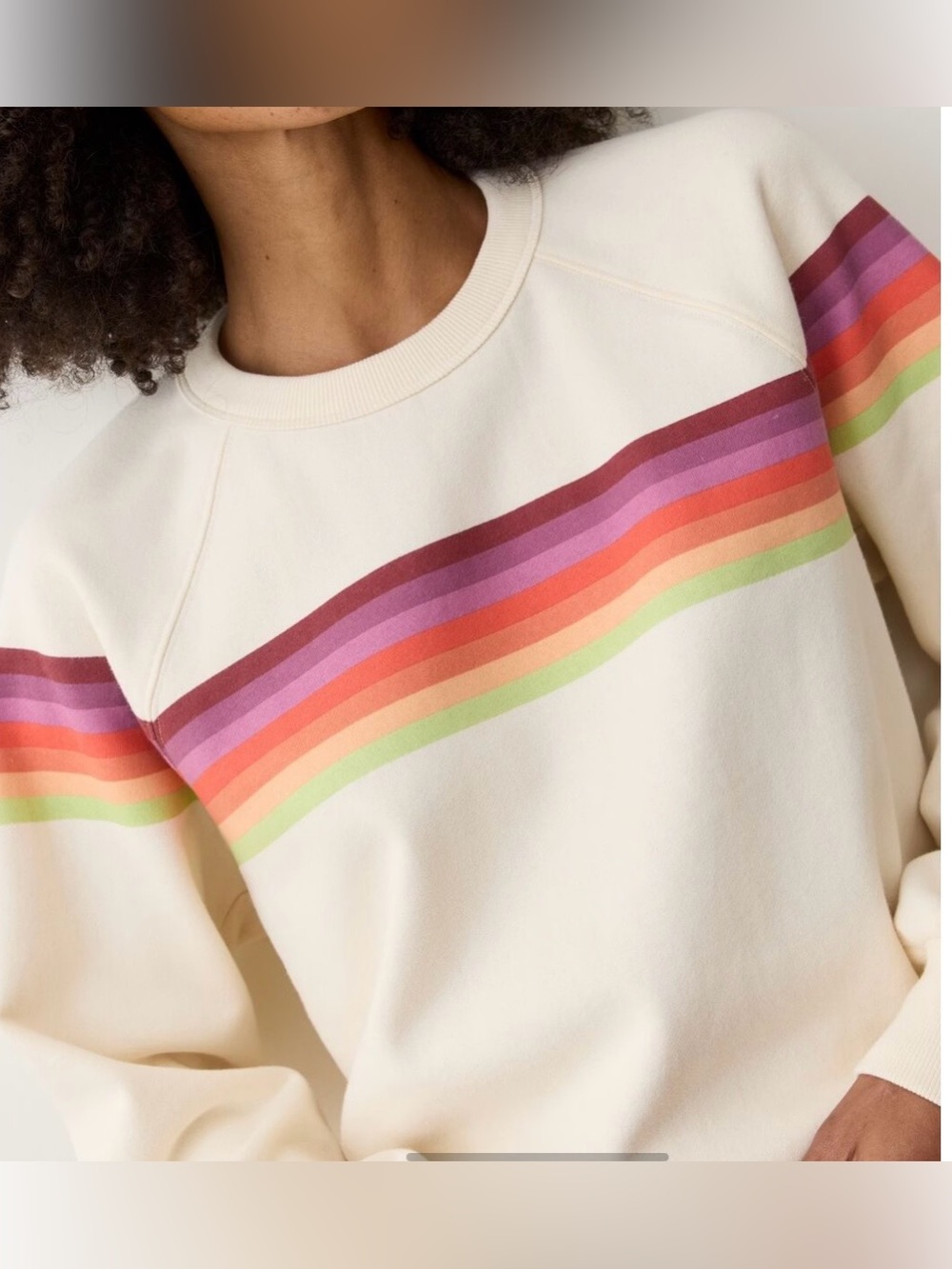 Marine Layer Womens Cloud 9 Anytime S2S Sweatshirt Fleece Lined Cream Rainbow XL